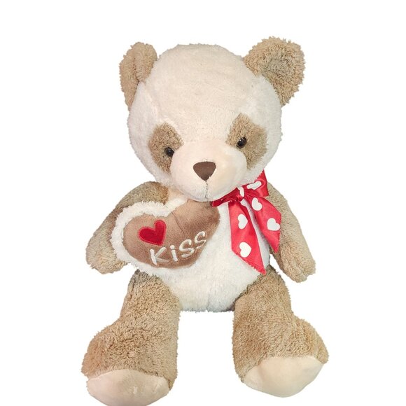 DanDee Plush Brown & White Teddy Bear With Heart & Bow "Kiss" Valentines Gift 16 - Picture 1 of 4